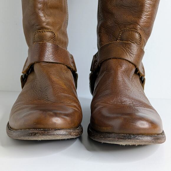Frye Phillip Harness Brown Leather Tall Boots 7.5 Equestrian Western Boho - Picture 5 of 16